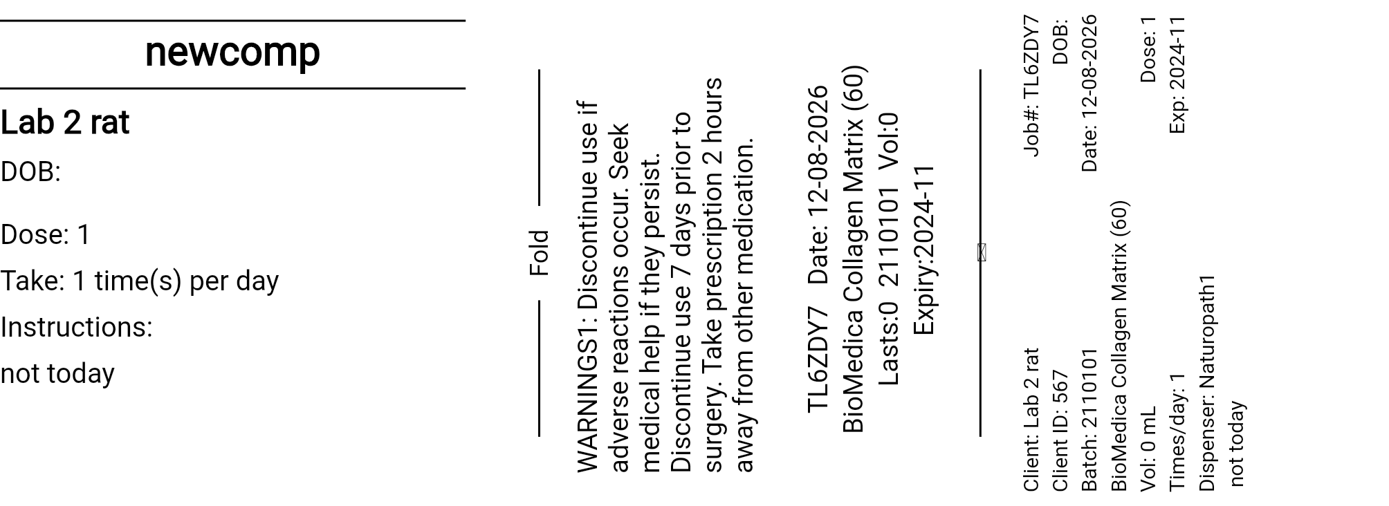 Example herb prescription label output