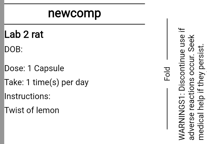 Example nutrition prescription label output