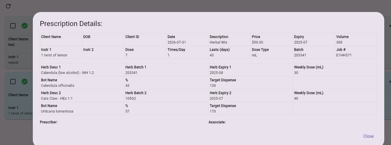 Preview Prescription dialog
