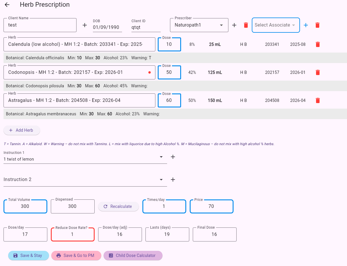 Herb prescription workflow