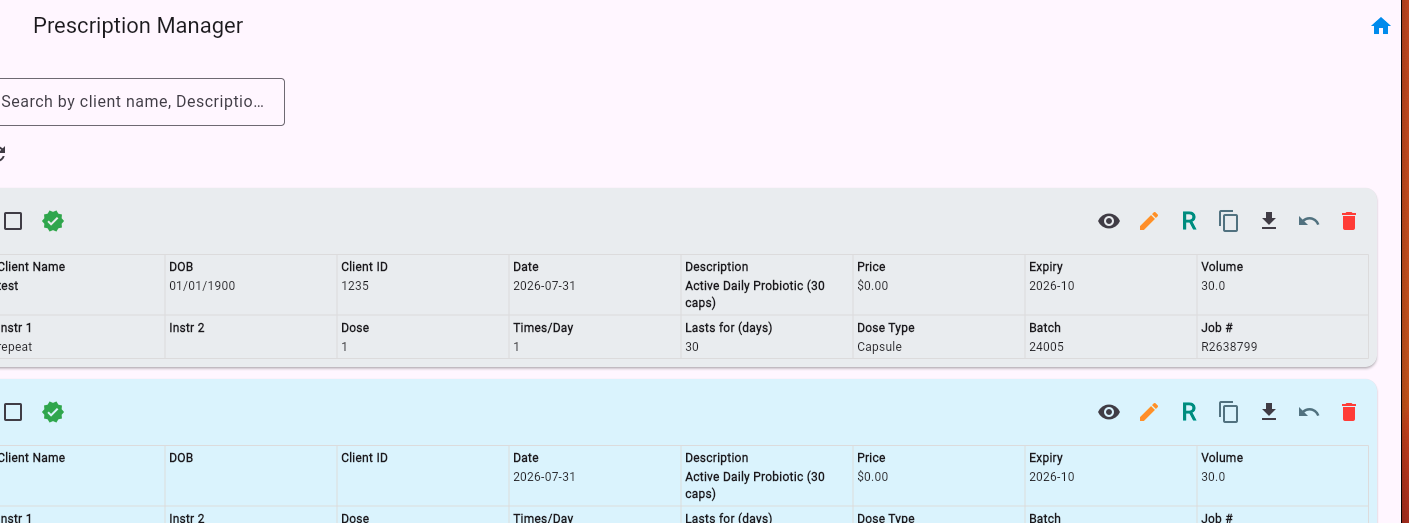 Prescription manager screen