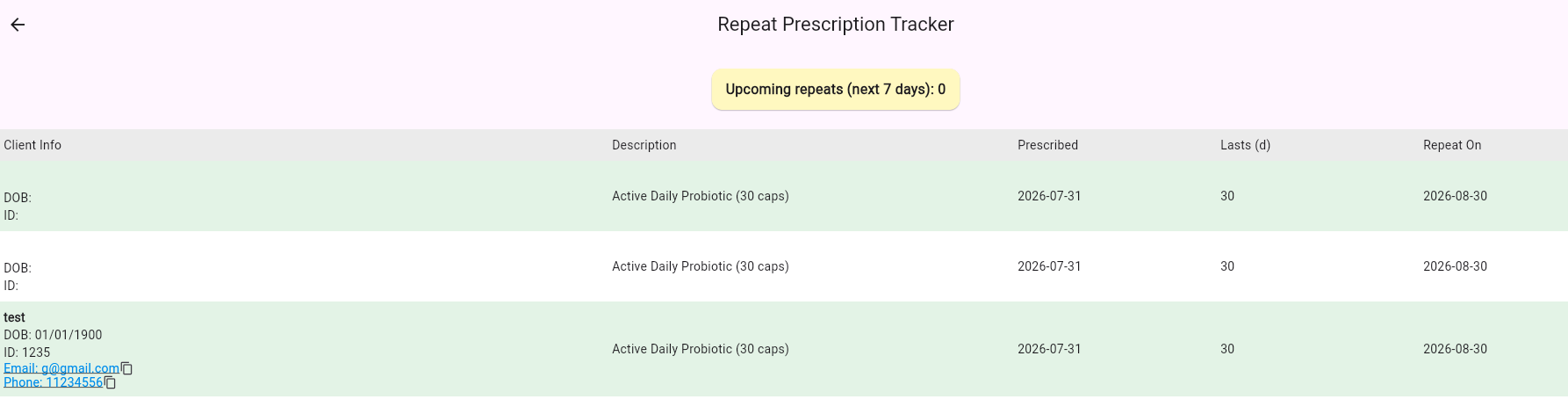 Repeat prescription tracker